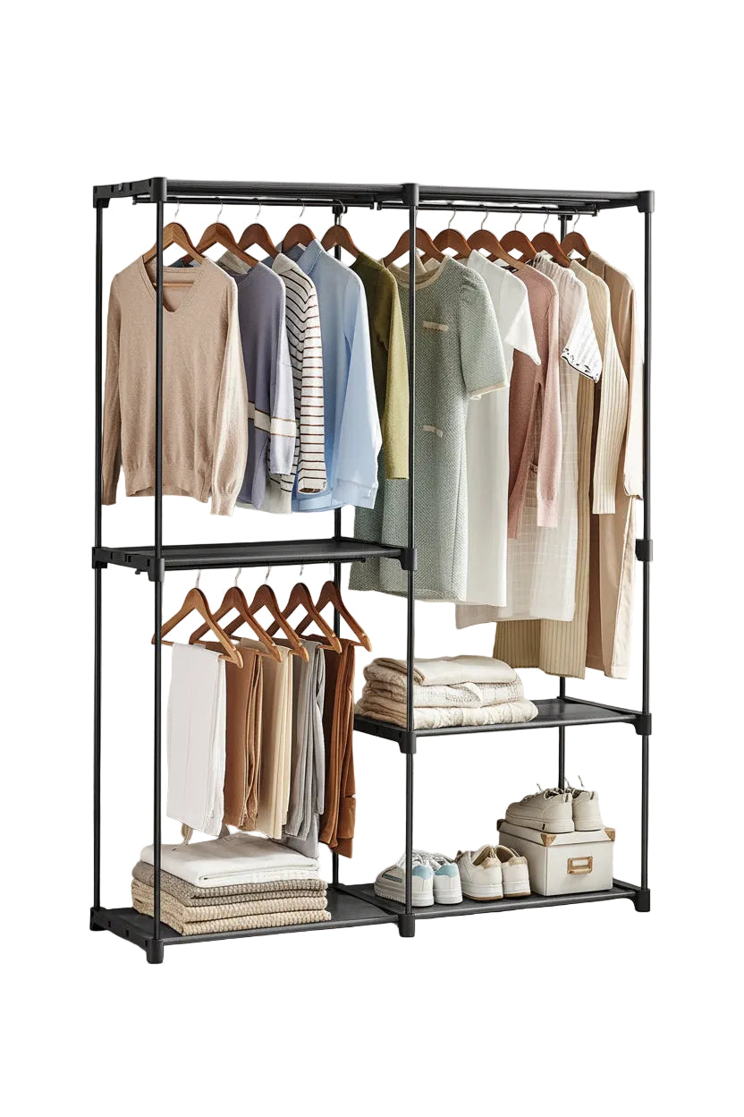 Freestanding Clothes Wardrobe Rack | 3 Hanging Rods & Shelves, 54.3" Wide – MIRA