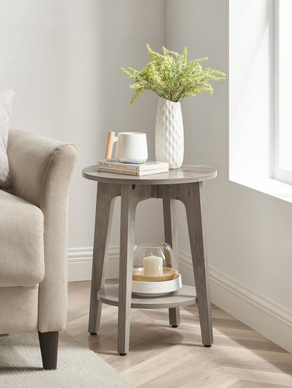 VASAGLE Round End Table With Lower Shelf, Side Table, Nightstand For Small Spaces, 15.8 X15.8 X 19.7 Inches, Room Decor, Grey And Brown