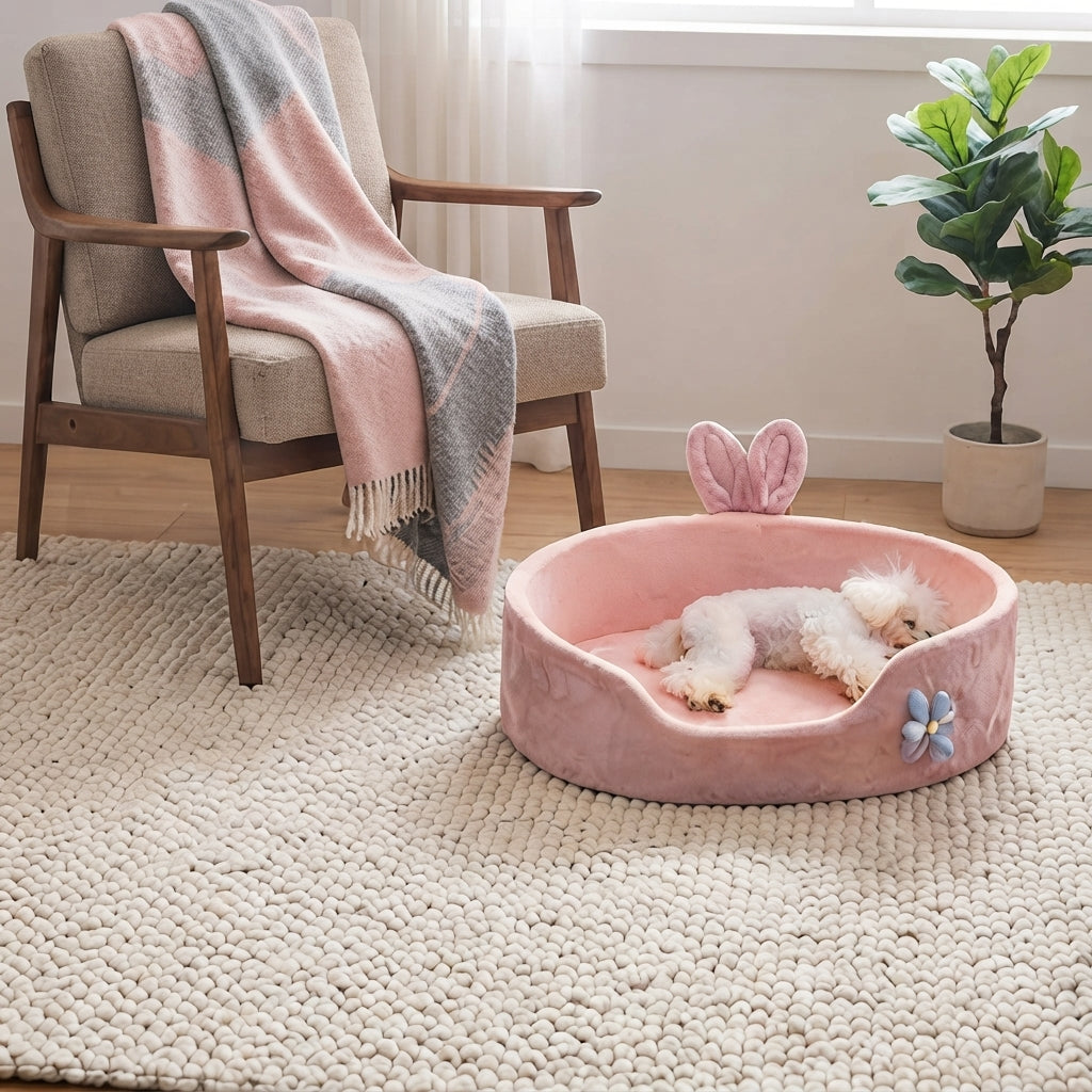 Woven Linen Pet Bed – Muted Sand | Breathable & Washable