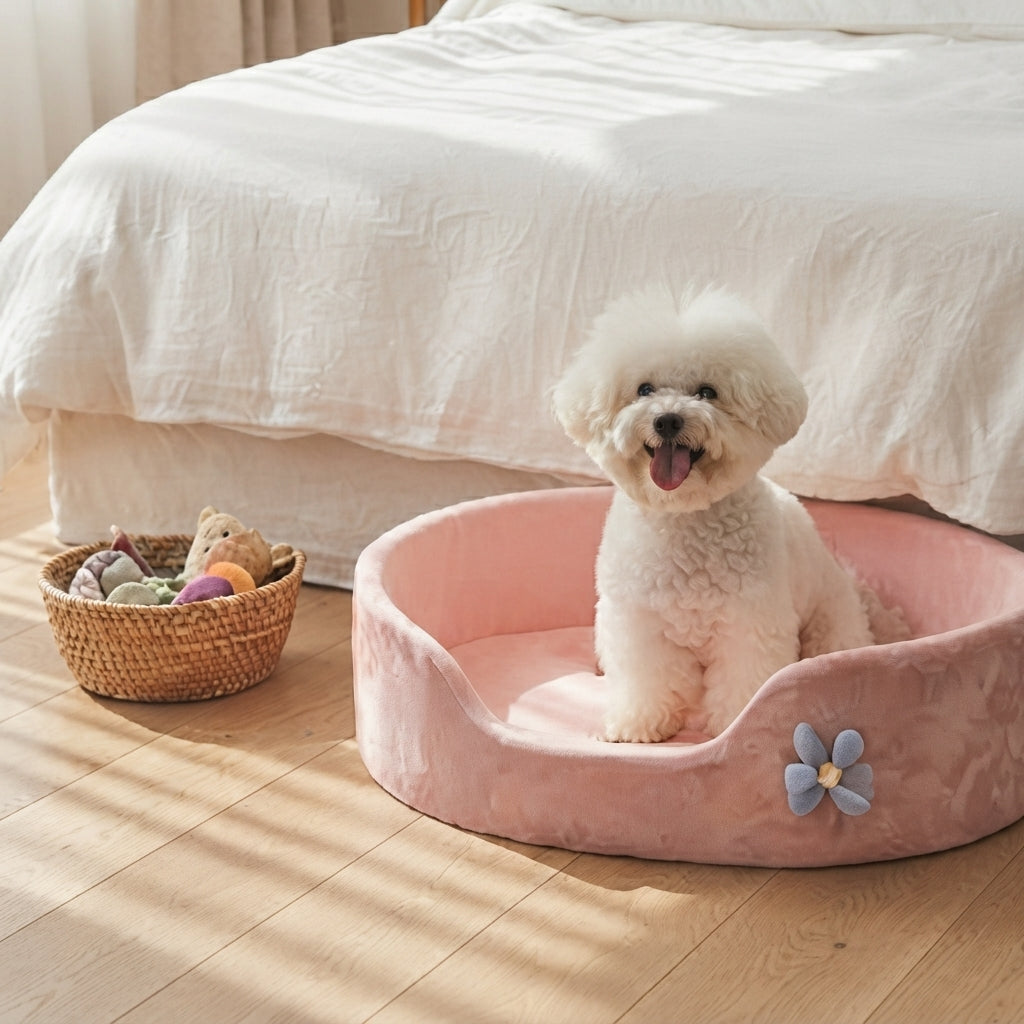 Woven Linen Pet Bed – Muted Sand | Breathable & Washable
