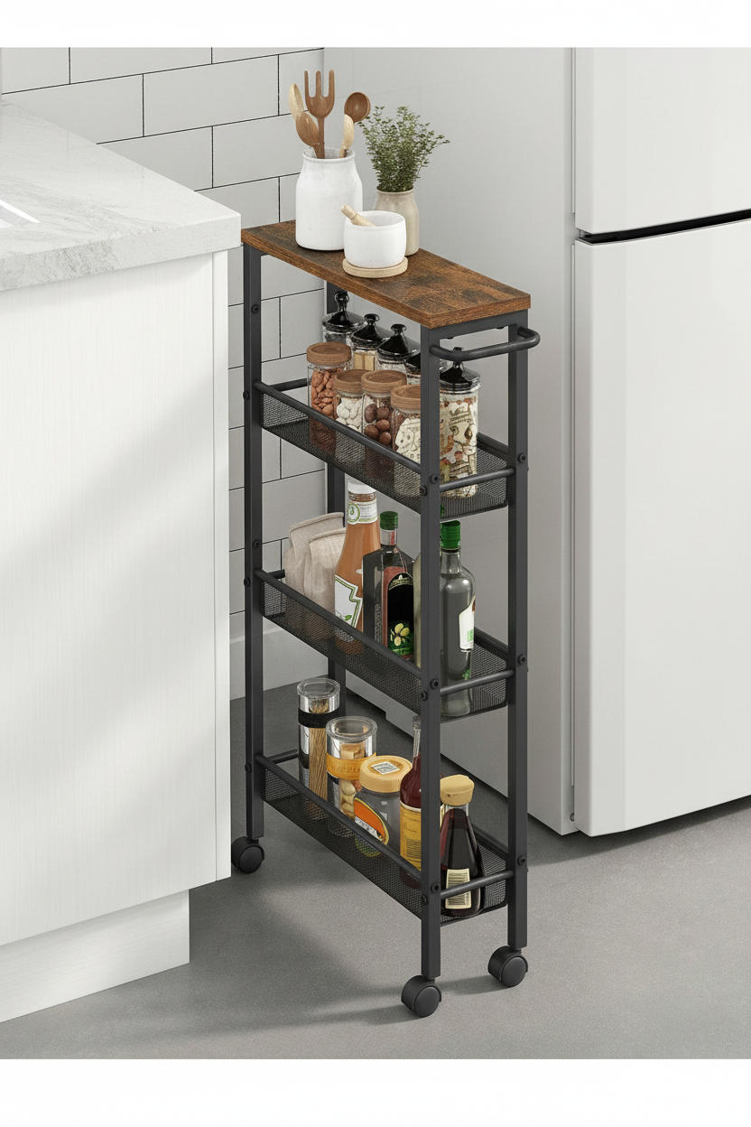 4-Tier Slim Rolling Storage Cart | Metal Mobile Shelving with Handle – MIRA