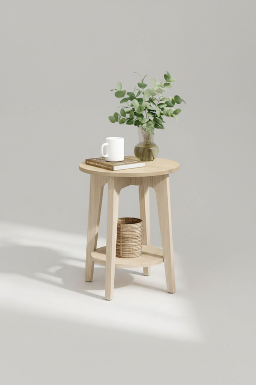 Round End Table with Lower Shelf | Compact Side Table for Small Spaces – MIRA
