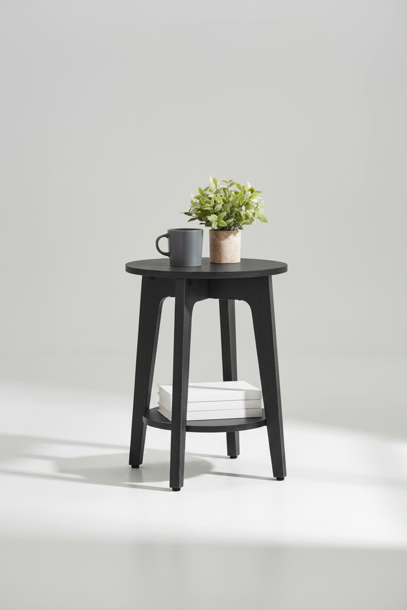 Round End Table with Lower Shelf | Compact Side Table for Small Spaces – MIRA