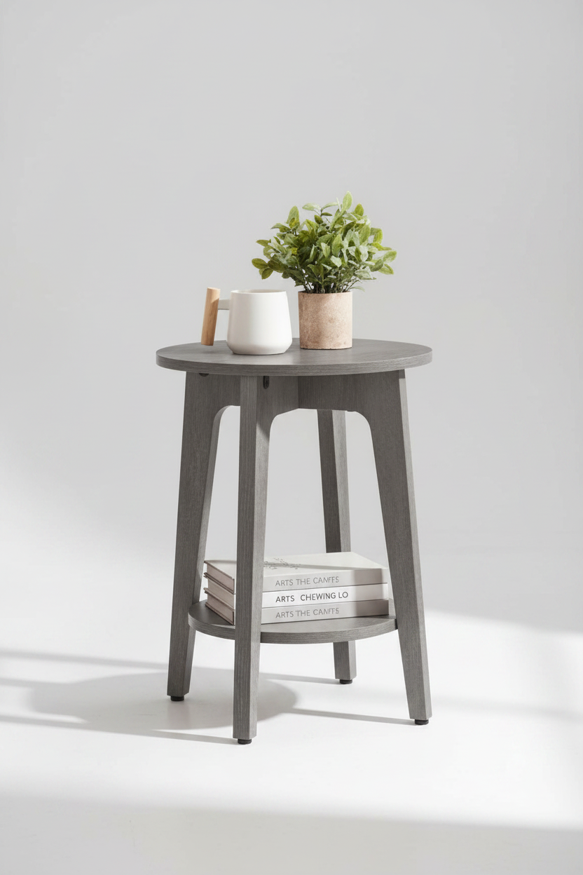 Round End Table with Lower Shelf | Compact Side Table for Small Spaces – MIRA
