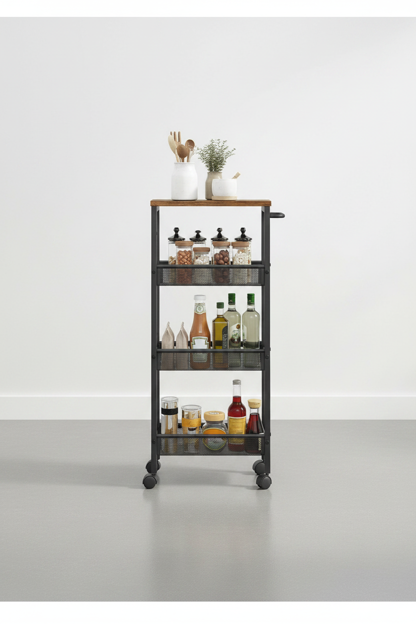 4-Tier Slim Rolling Storage Cart | Metal Mobile Shelving with Handle – MIRA
