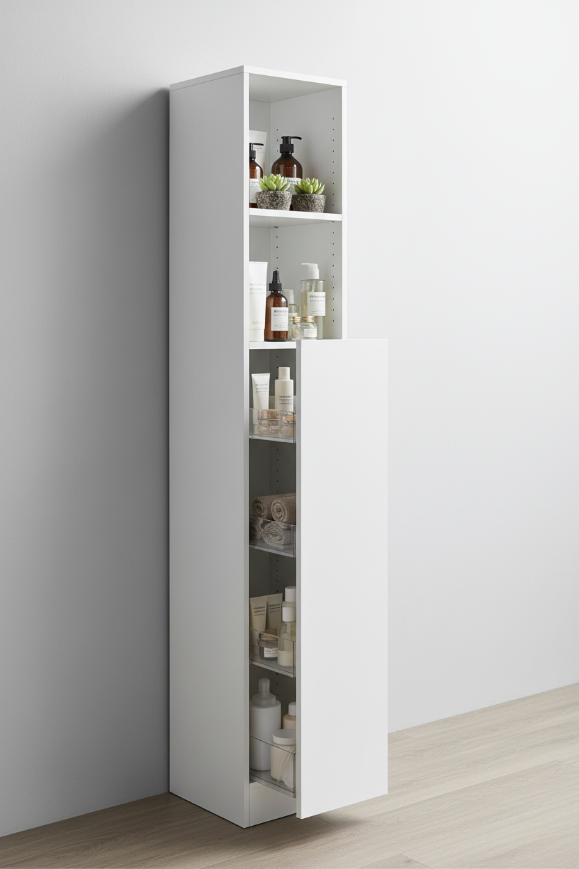 Slim Bathroom Storage Cabinet - Left 3/4 View