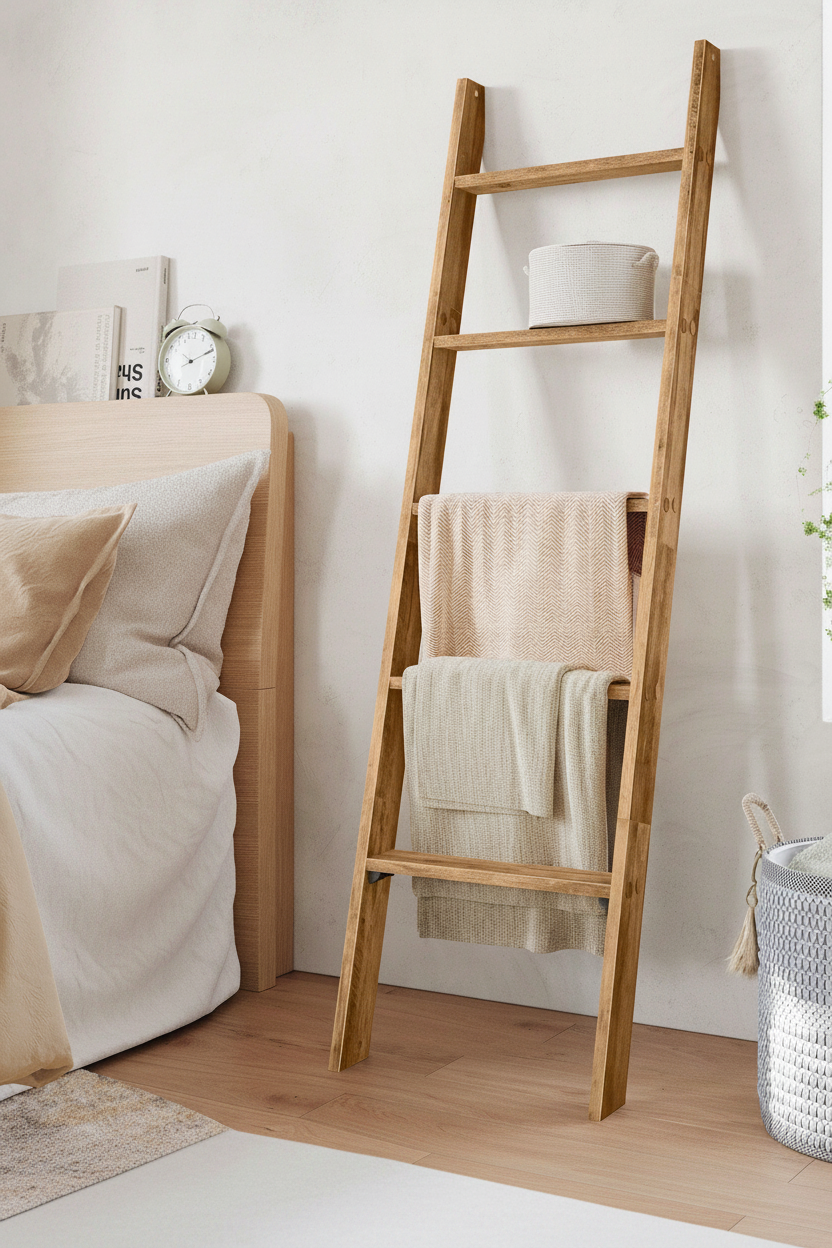 5-Tier Farmhouse Blanket Ladder | Decorative Ladder Shelf for Living Room – MIRA