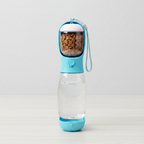 Blue 3-in-1 portable pet travel water bottle studio shot