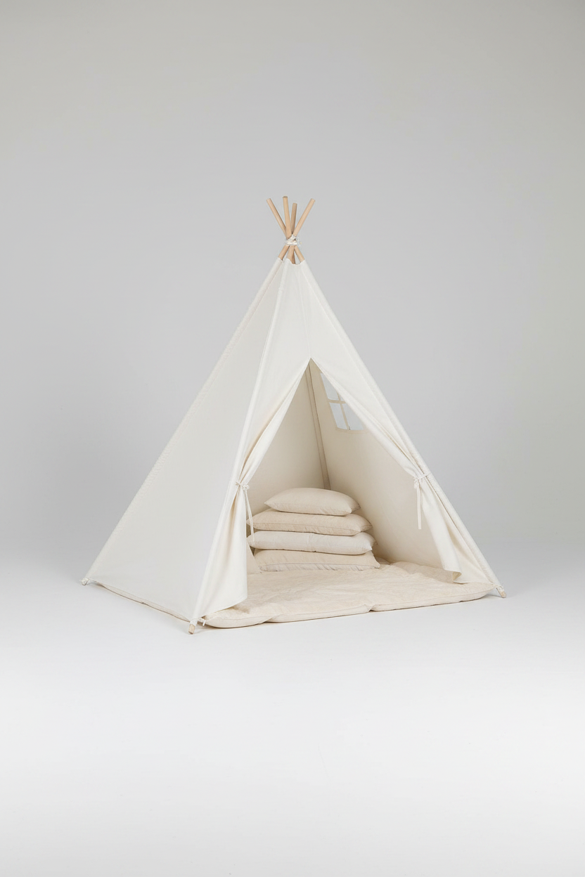White tipi teepee tent right 3/4 view studio