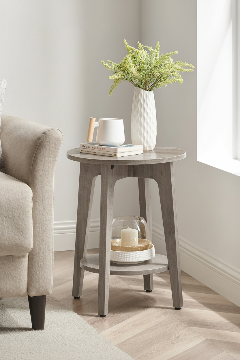 Round End Table - 3/4 Side Angle Studio