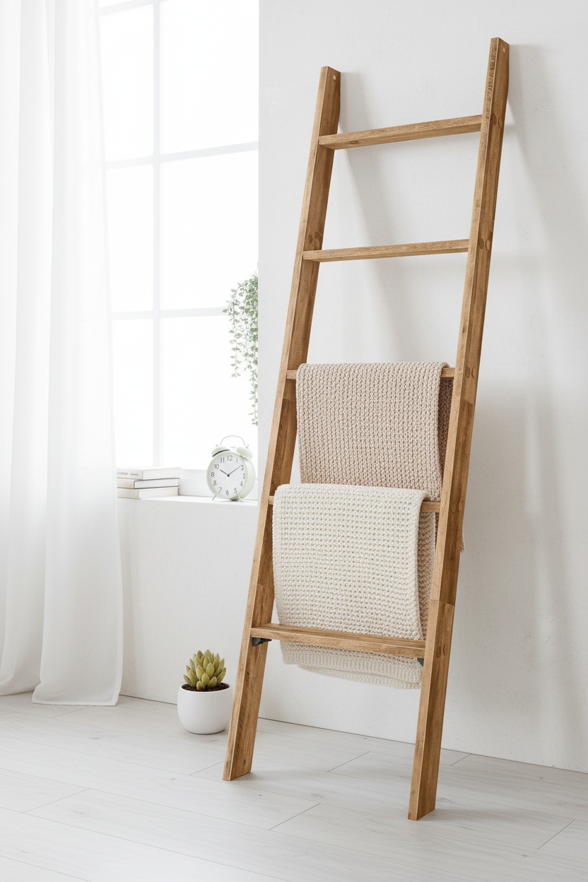 5-Tier Farmhouse Blanket Ladder | Decorative Ladder Shelf for Living Room – MIRA