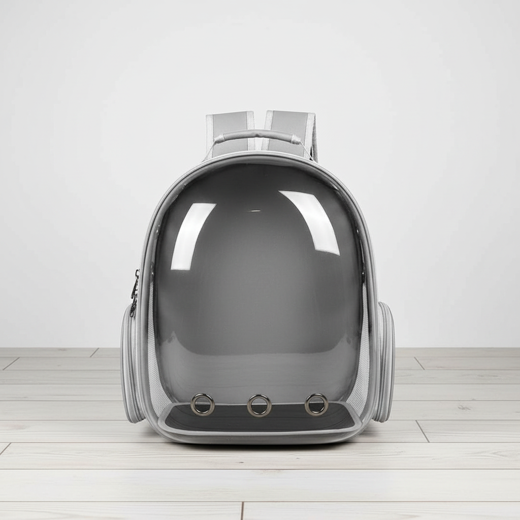 Gray pet bubble backpack standalone studio shot