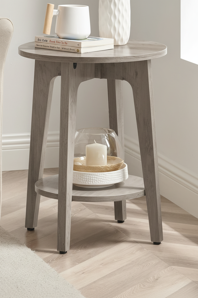 Round End Table - Lower Shelf Close-up Studio