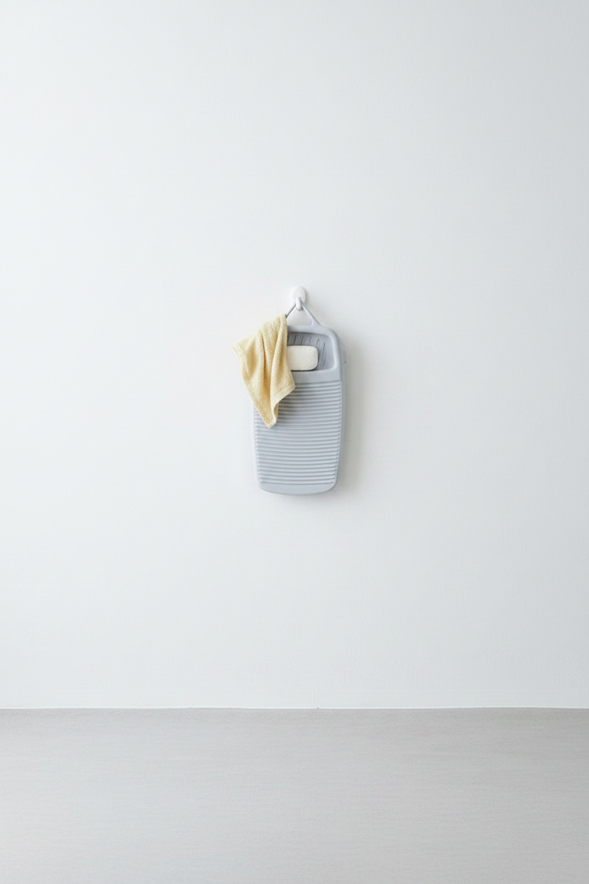 Washboard hanging on wall hook storage
