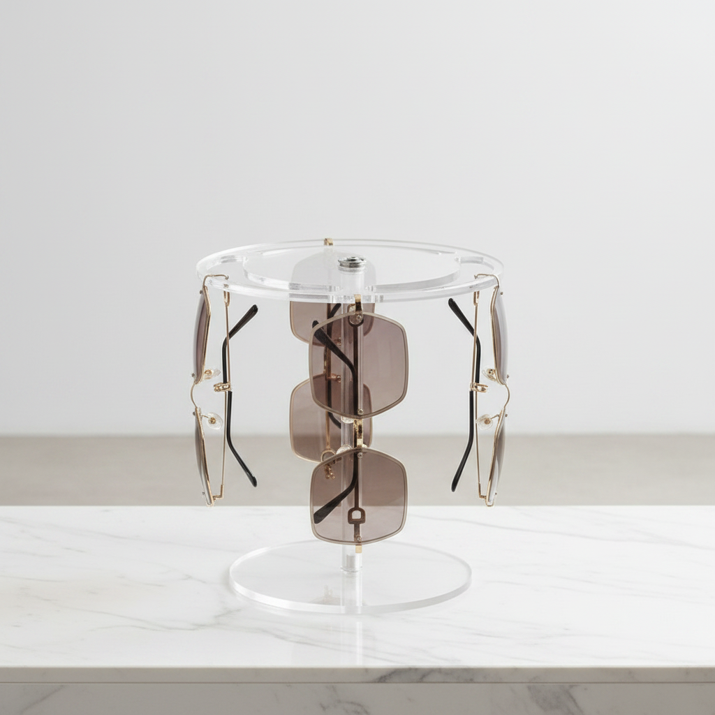 Acrylic sunglass display stand - left front angle