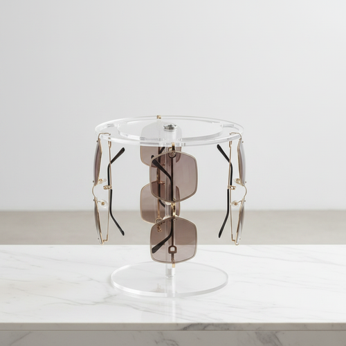 Acrylic sunglass display stand - left front angle