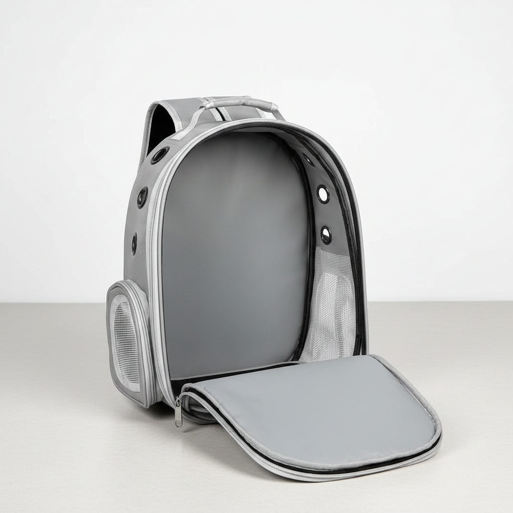 Pet bubble backpack open showing spacious interior