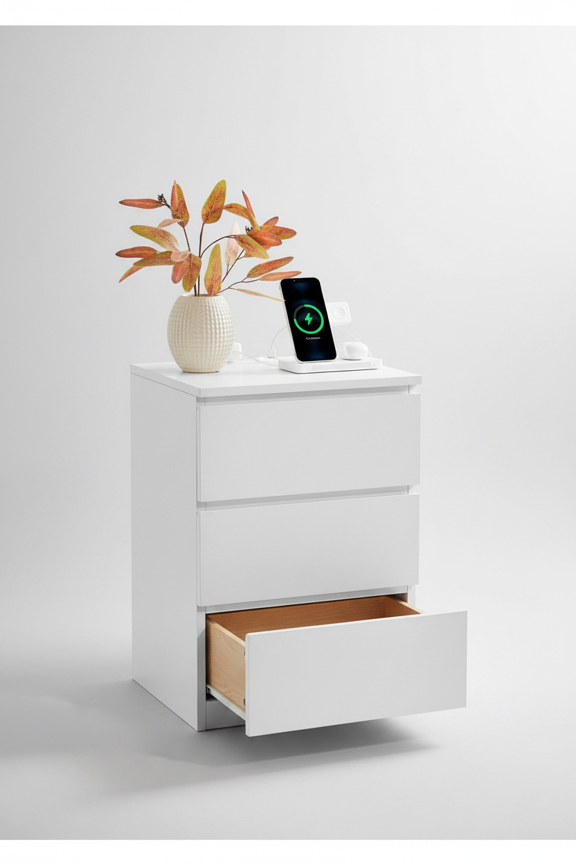 Nightstand With Charging Station - Drawer Open View