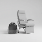 Pet bubble backpack beside airline seat travel scene