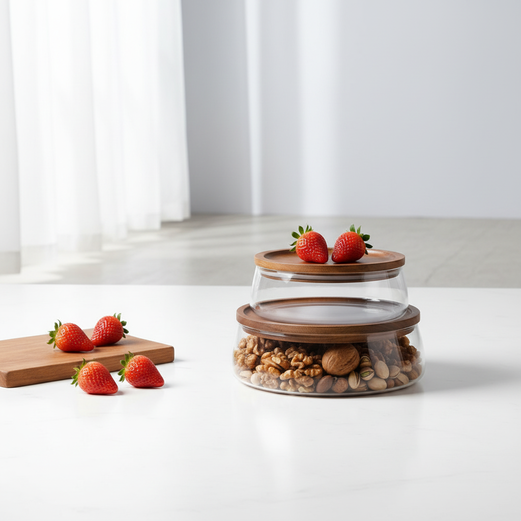 Glass food storage jars right 3/4 angle studio scene