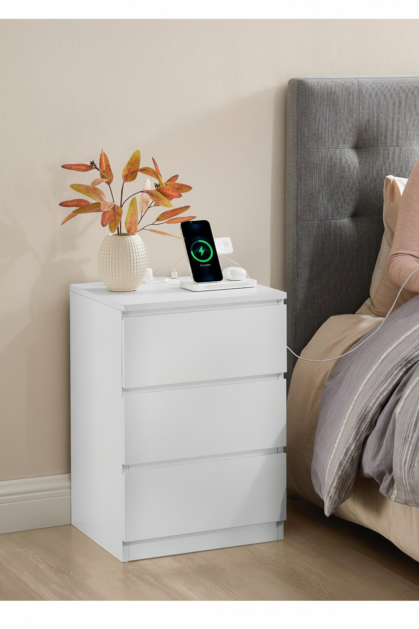 Nightstand With Charging Station - 3/4 Side Angle Studio