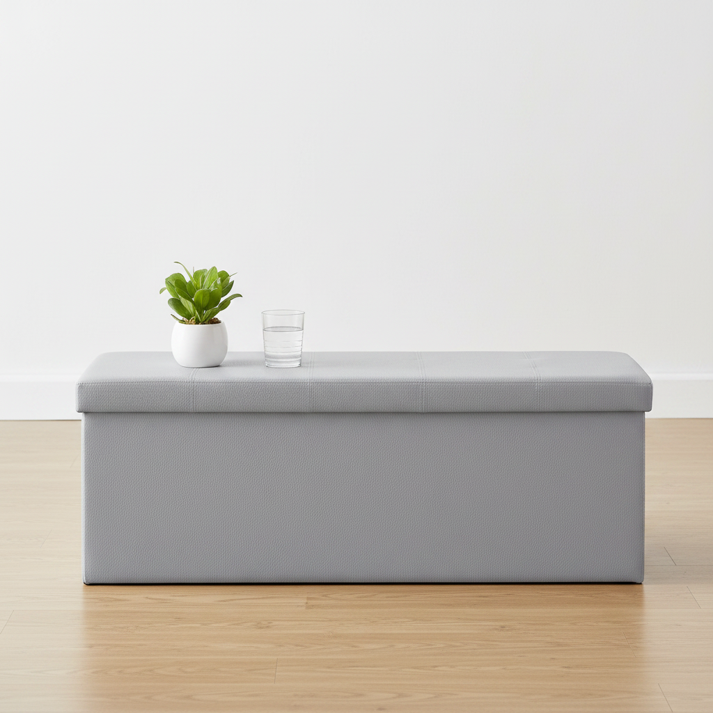 Storage ottoman bench - elevated front angle