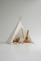 White tipi teepee tent low angle view studio