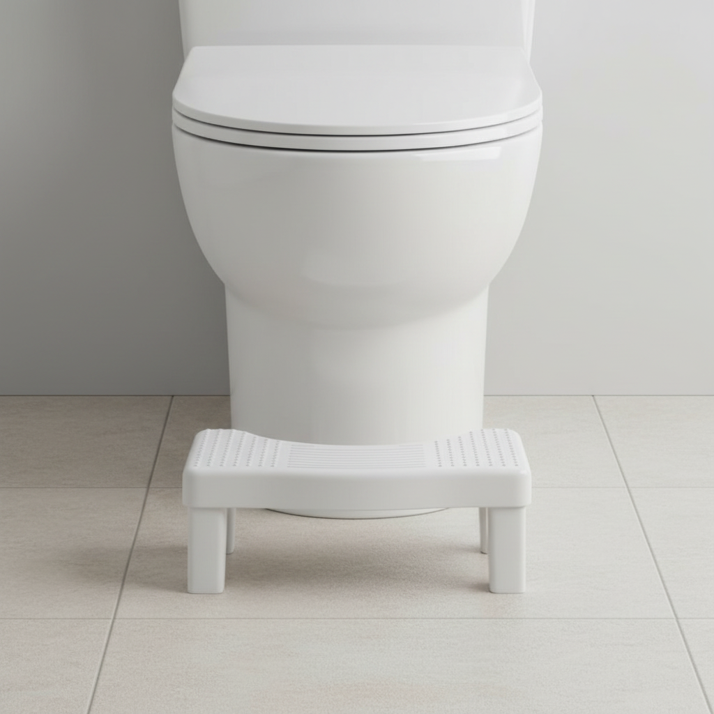 Toilet stool front view in bathroom