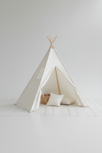 White tipi teepee tent left 3/4 view studio