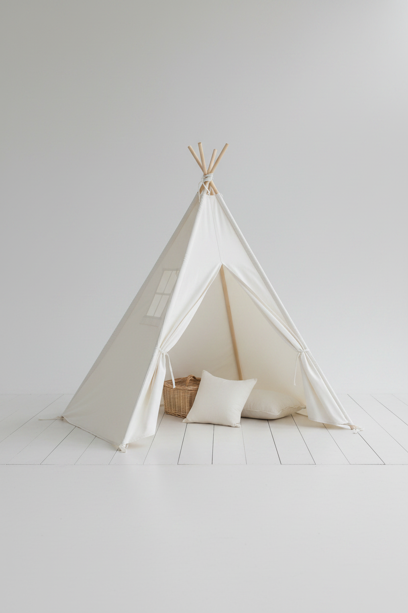 White tipi teepee tent left 3/4 view studio