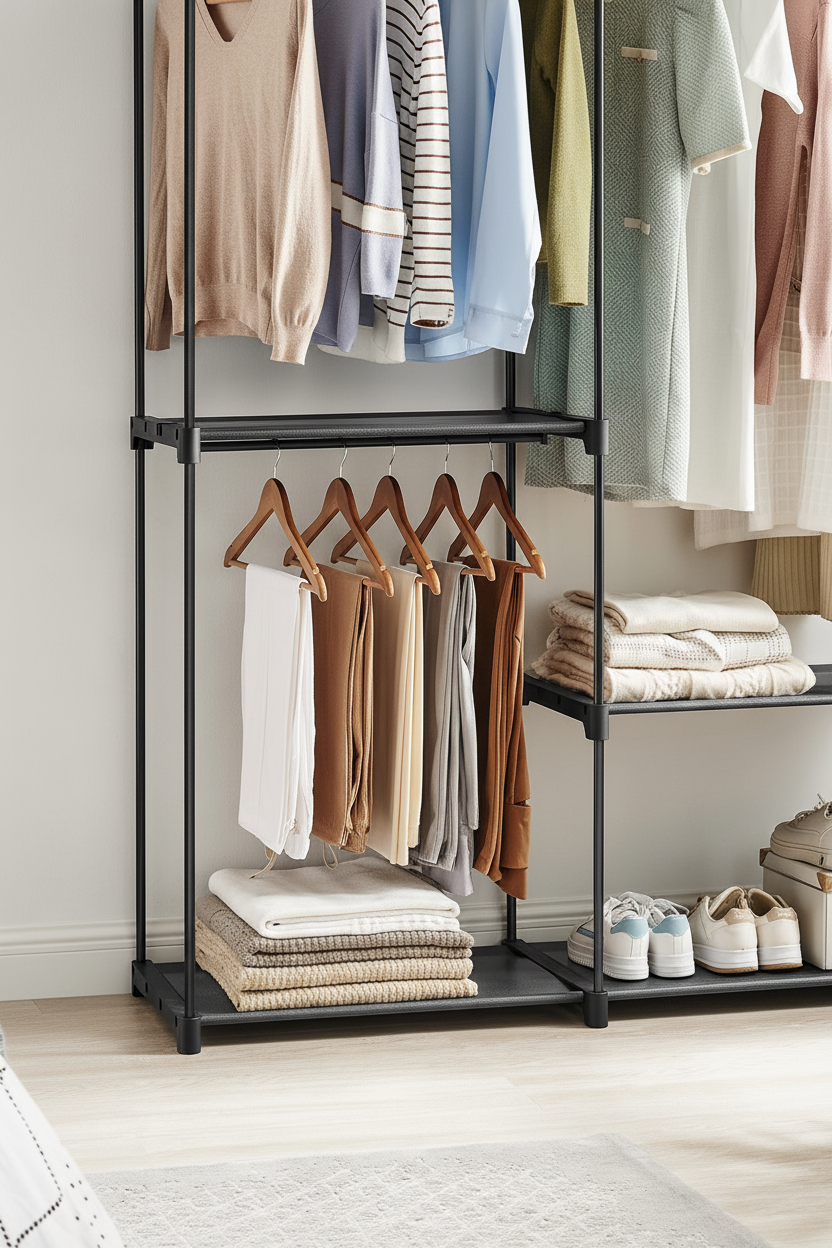 Clothes Rack - Bottom Shelf Close-up Studio