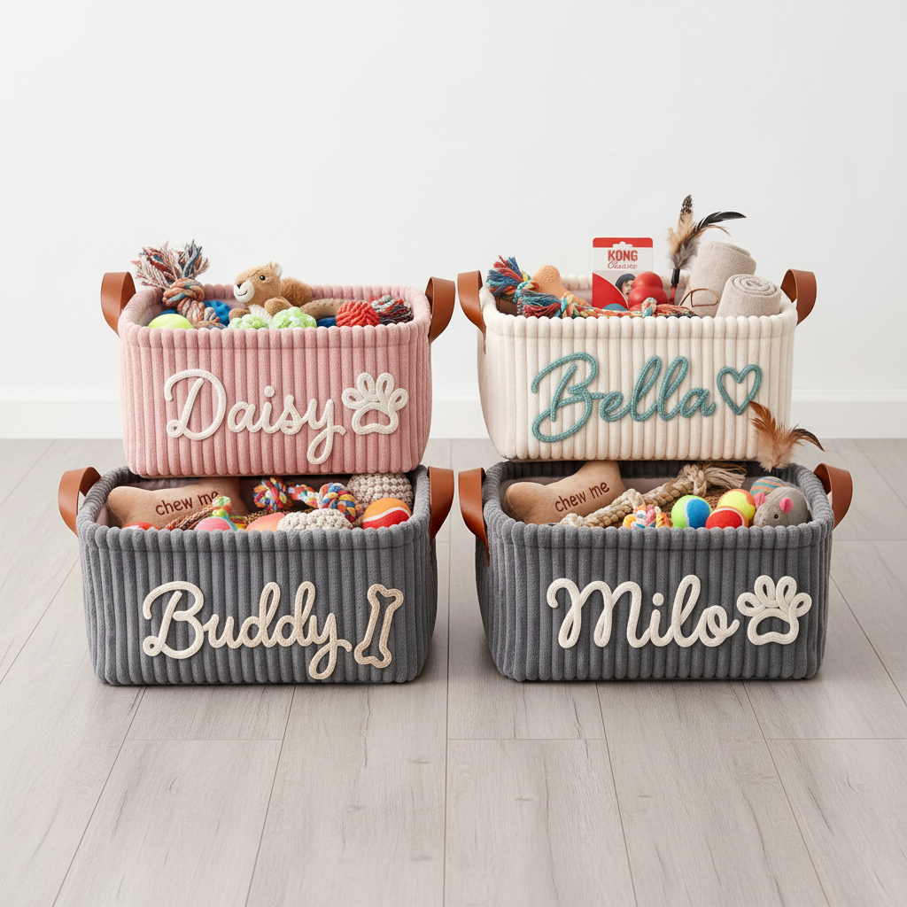 Four color options pink white grey dark gray dog toy baskets