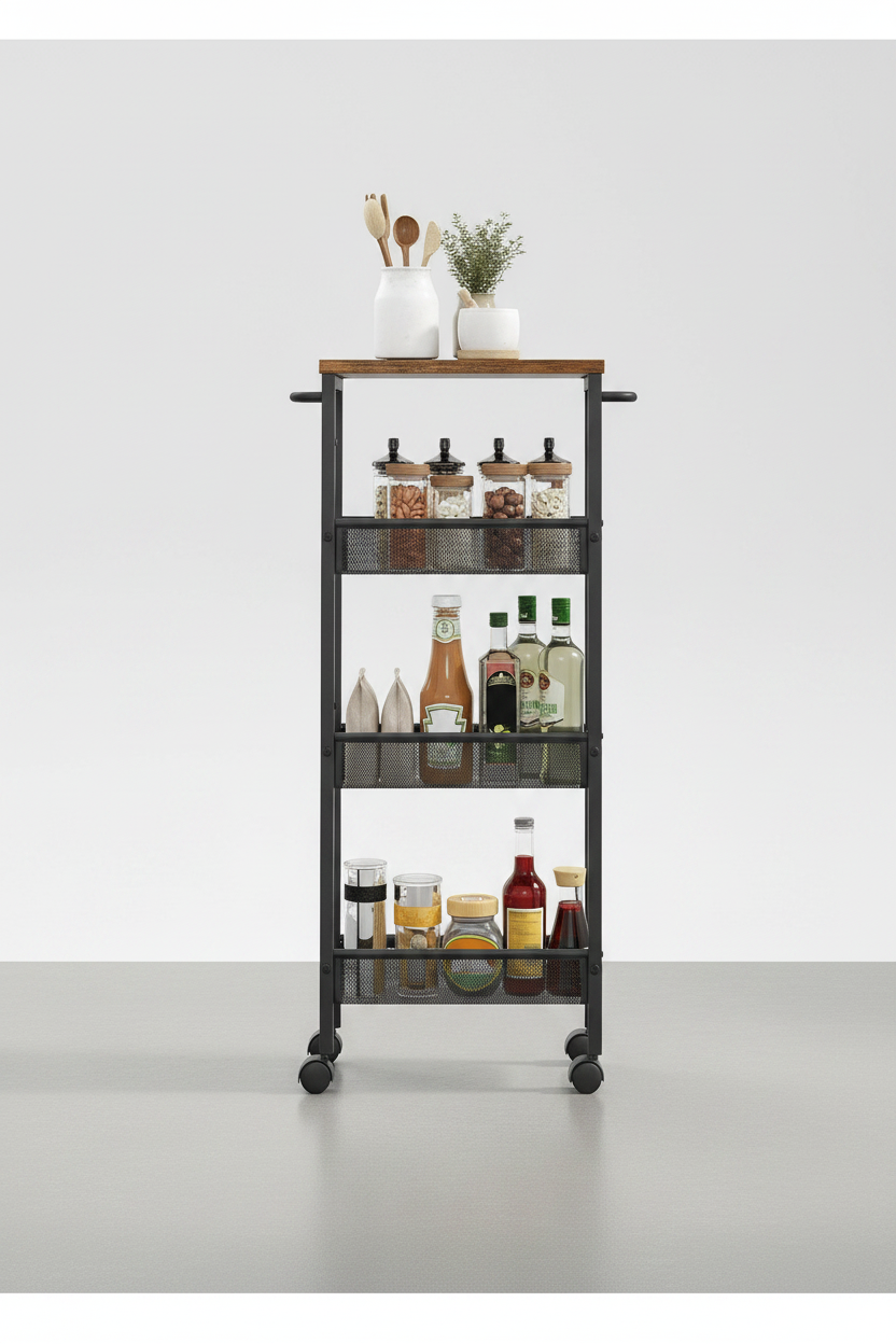 4-Tier Slim Rolling Storage Cart | Metal Mobile Shelving with Handle – MIRA