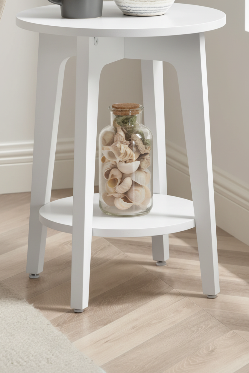 Round End Table with Lower Shelf | Compact Side Table for Small Spaces – MIRA