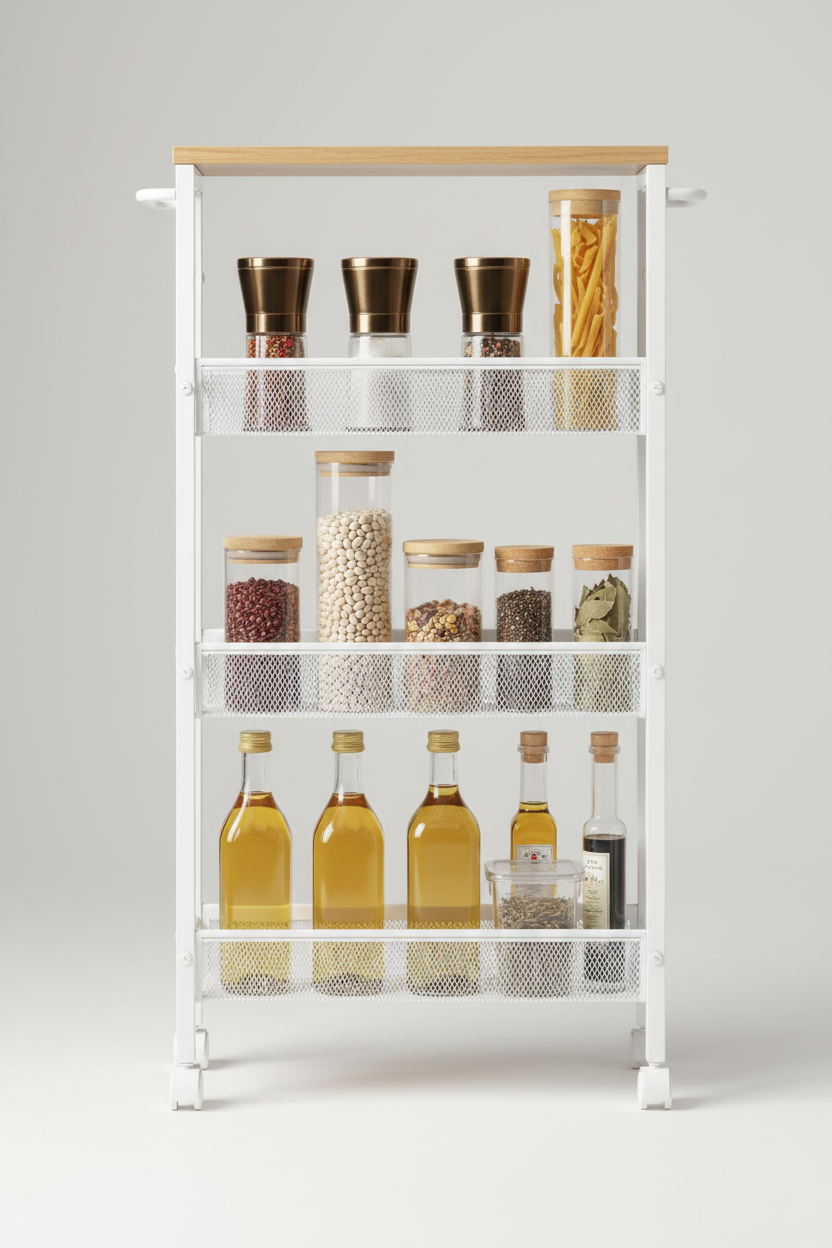 4-Tier Slim Rolling Storage Cart | Metal Mobile Shelving with Handle – MIRA